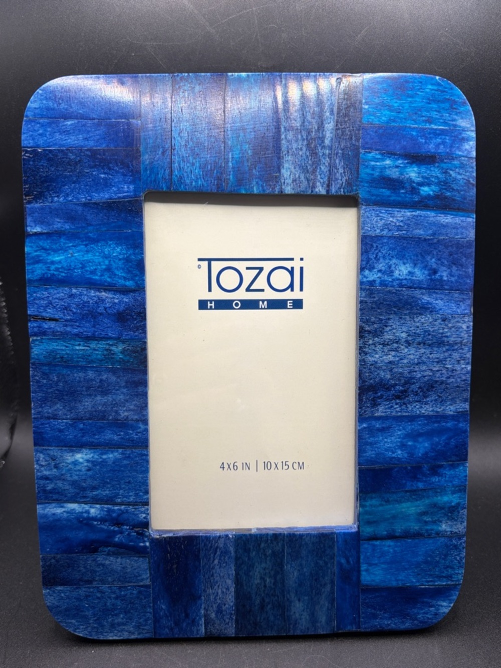 Tozai Home Ocean's Blue Inlaid Bone Photo Frame, Dyed Blue Picture Frame Decor
